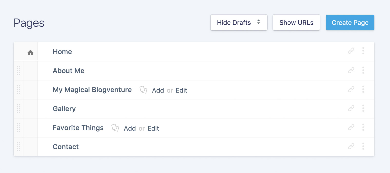 Control Panel Page Tree